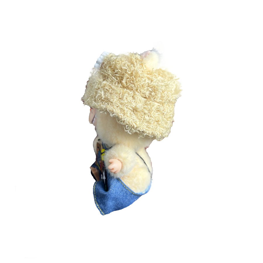 Custom Labubu Khaki Bucket Hat And Blue Overalls