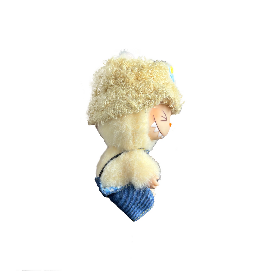 Custom Labubu Khaki Bucket Hat And Blue Overalls