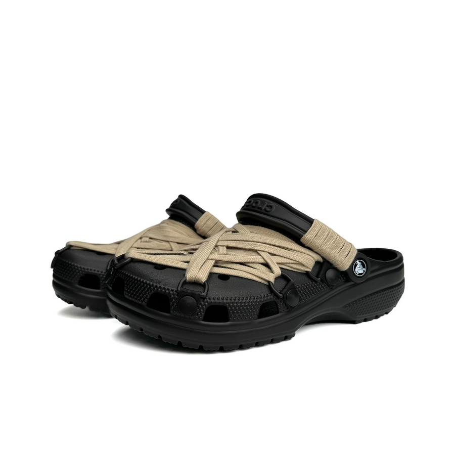 Custom Crocs Black With Khaki Laces