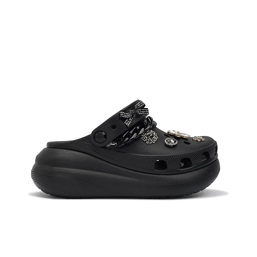 Custom Crocs Black Shoes With Flower Diamond Decoration