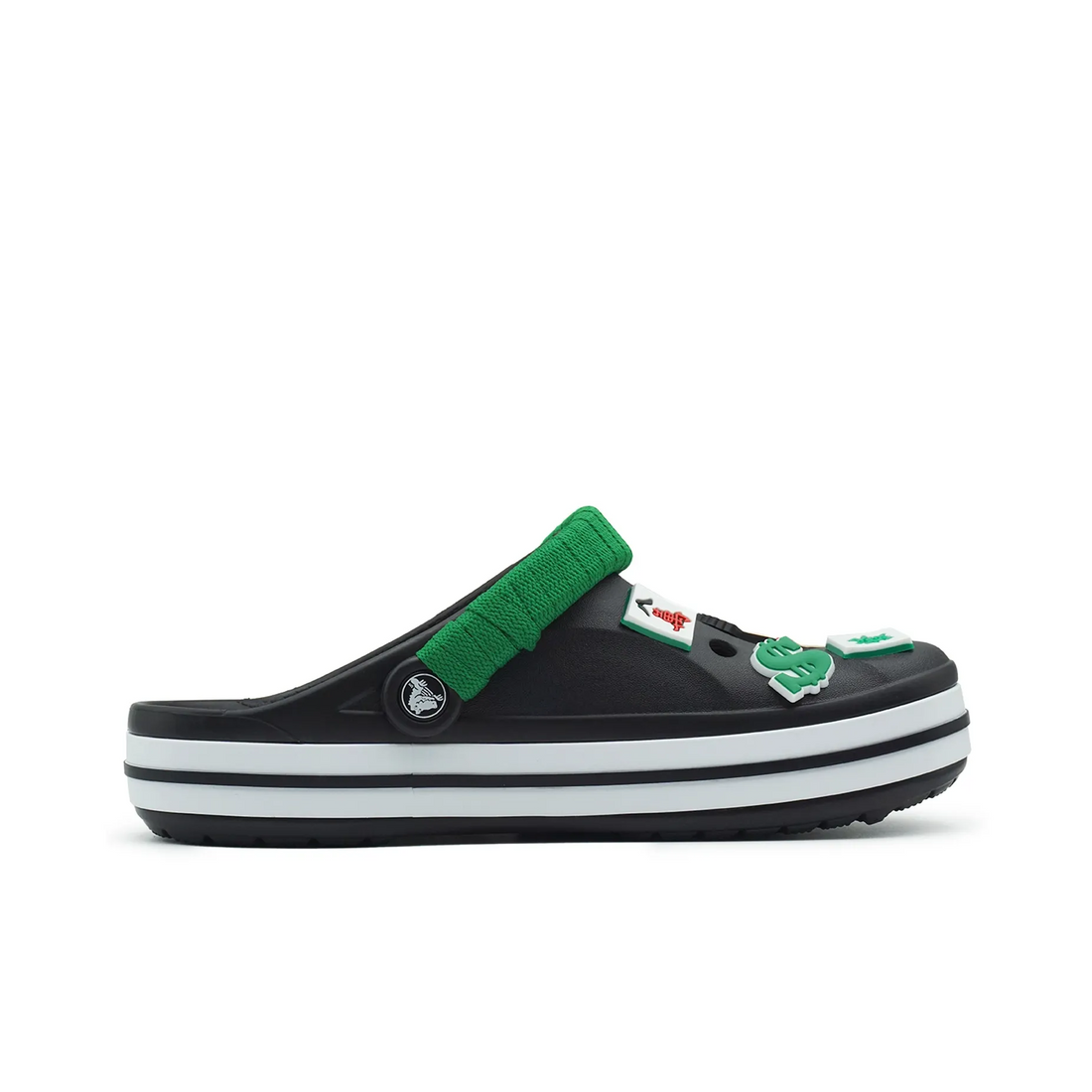 Custom Crocs Black With Green Shoelaces Money Theme