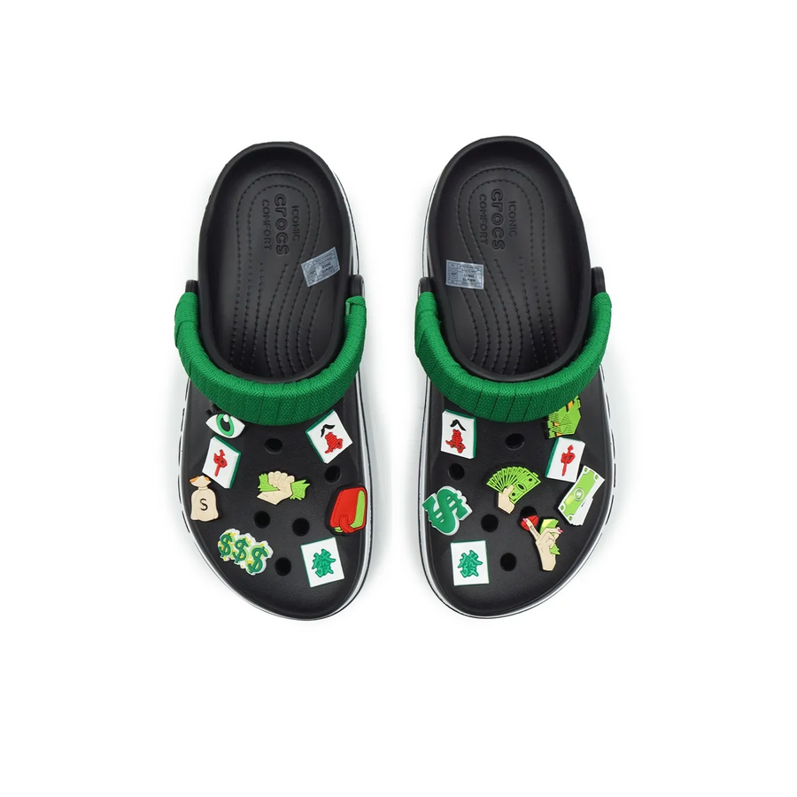 Custom Crocs Black With Green Shoelaces Money Theme