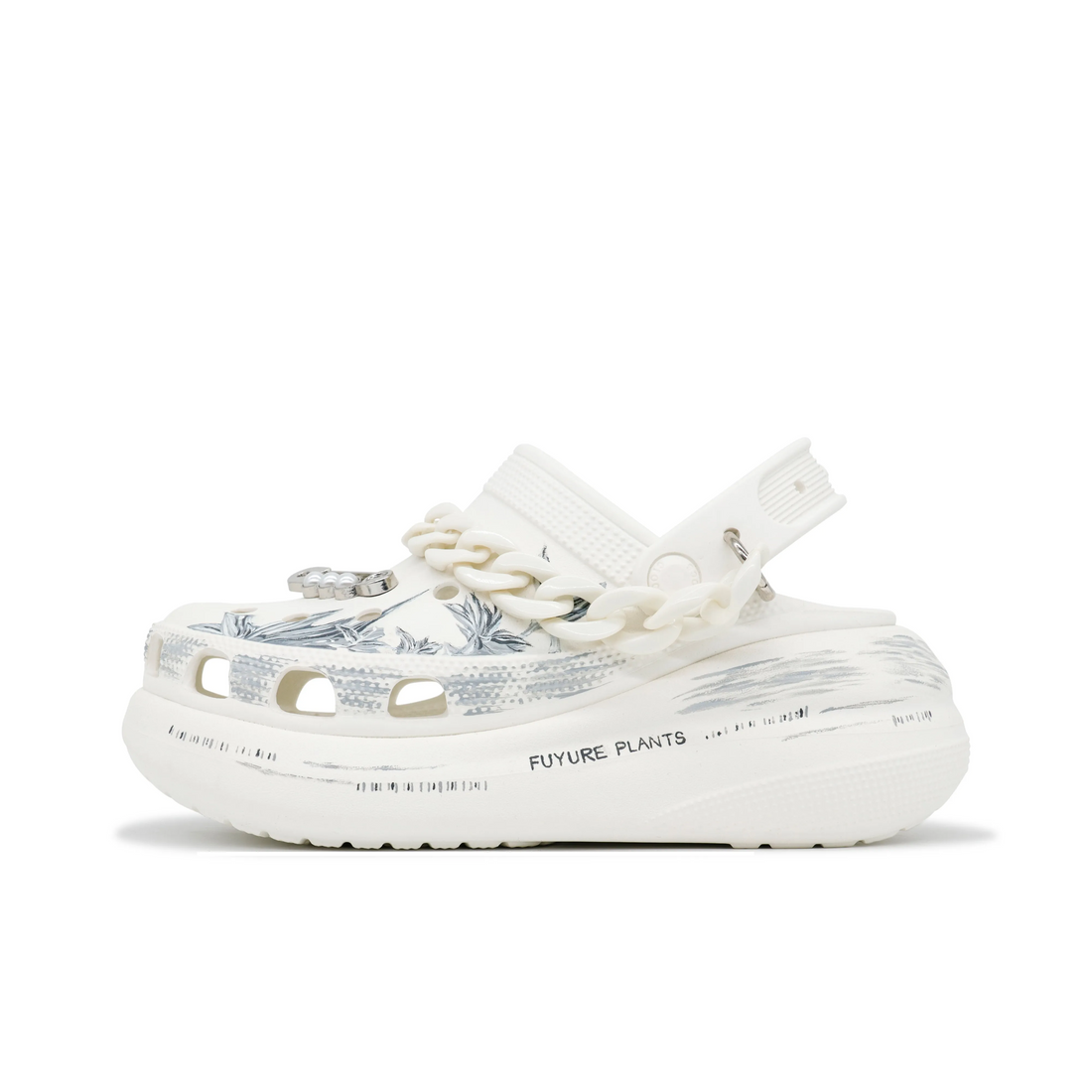 Custom Crocs White Gray Hand Drawn Flowers