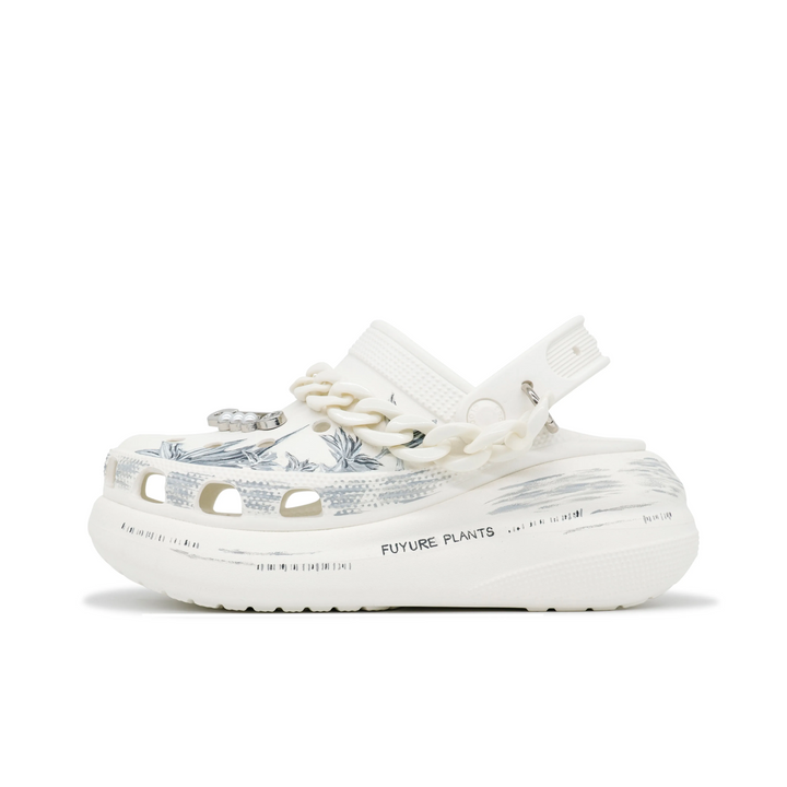 Custom Crocs White Gray Hand Drawn Flowers