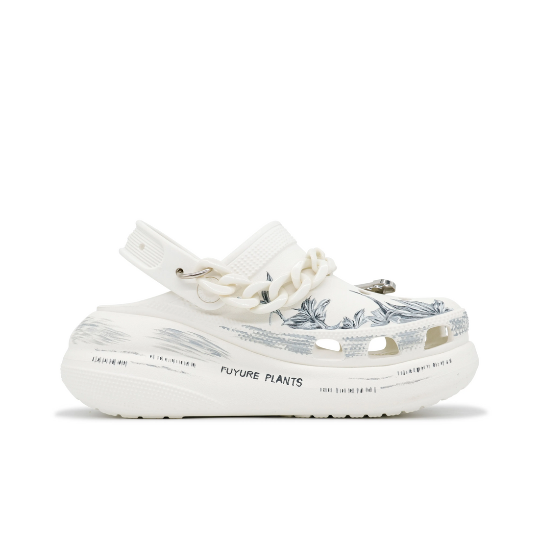 Custom Crocs White Gray Hand Drawn Flowers