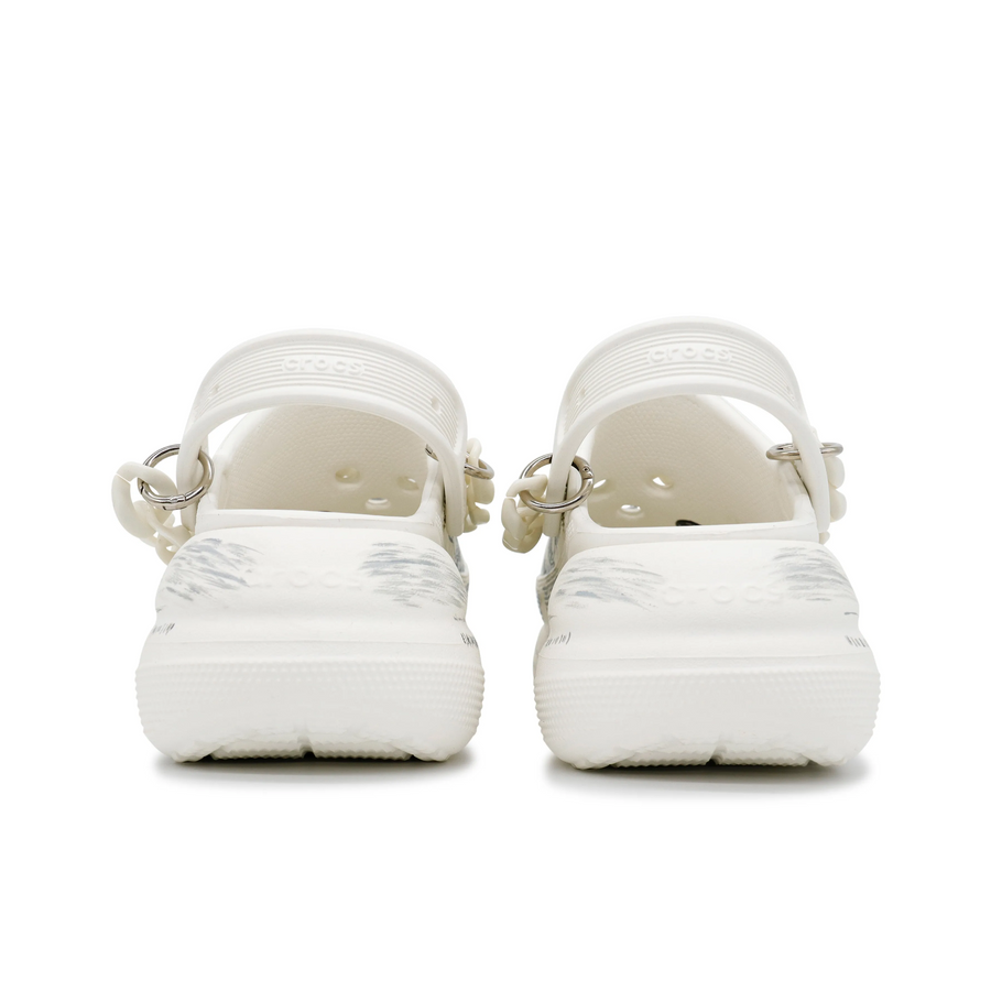 Custom Crocs White Gray Hand Drawn Flowers