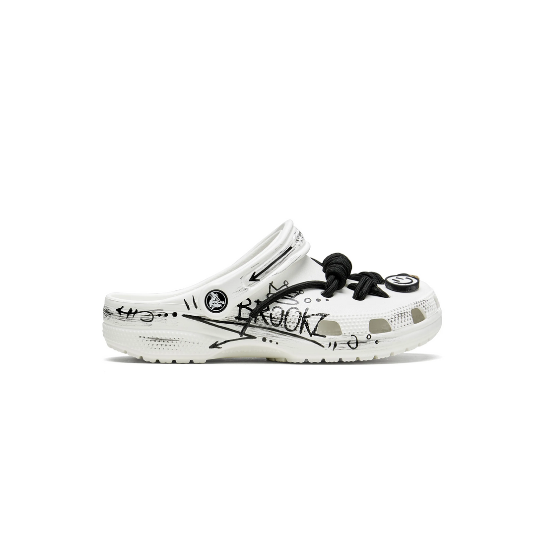 Custom Crocs White Black Graffiti And Shoelace