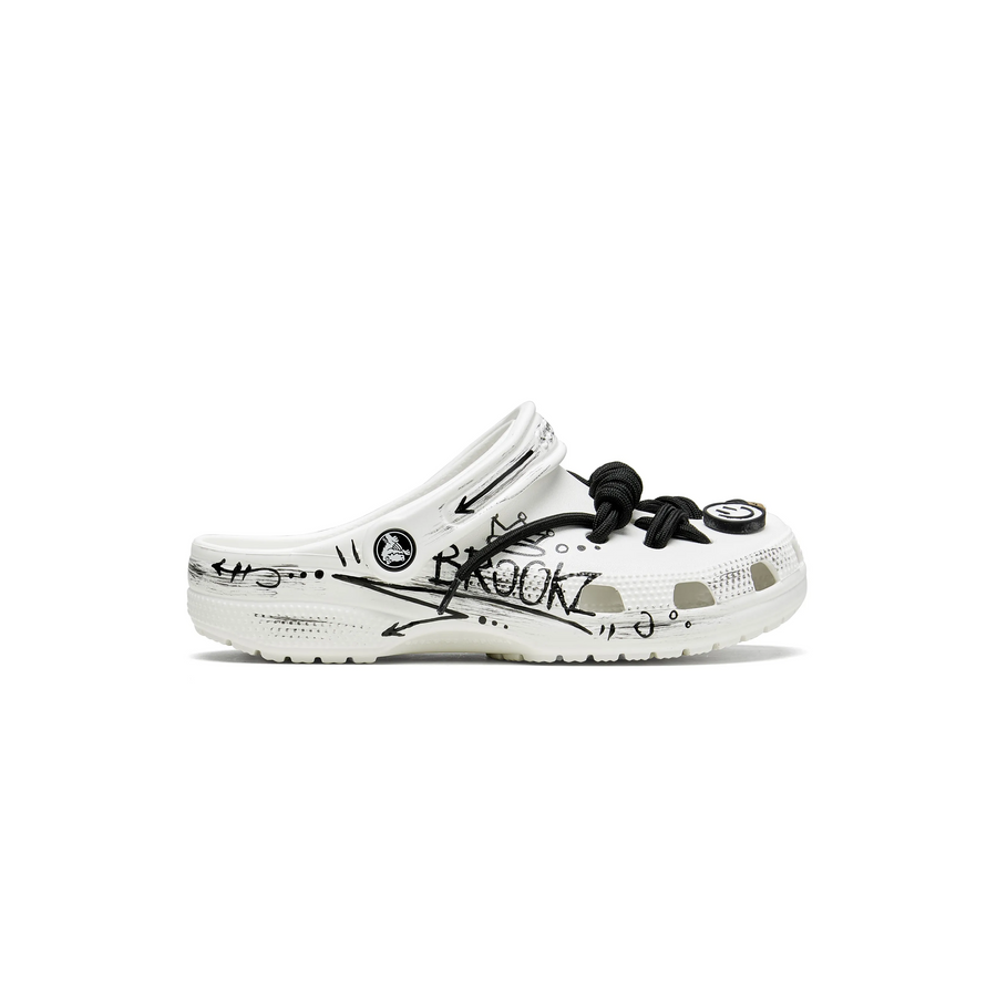 Custom Crocs White Black Graffiti And Shoelace