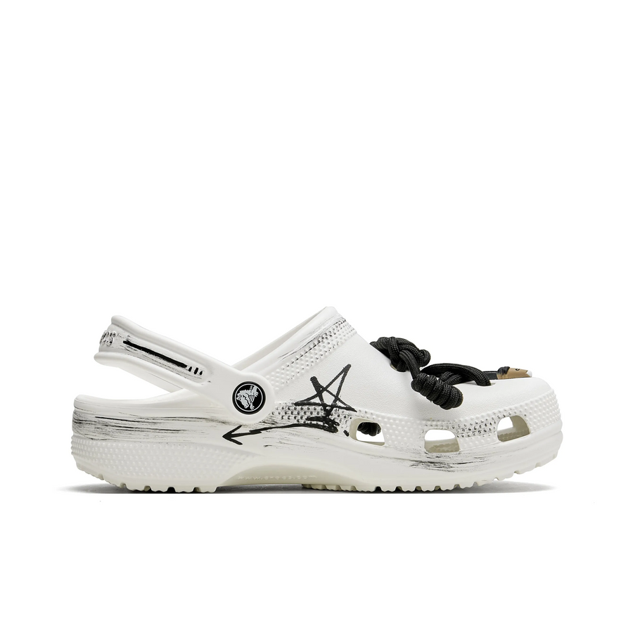 Custom Crocs White Black Graffiti And Shoelace