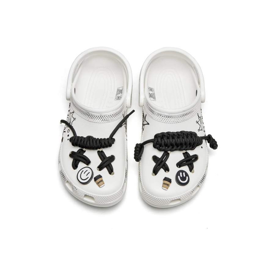 Custom Crocs White Black Graffiti And Shoelace