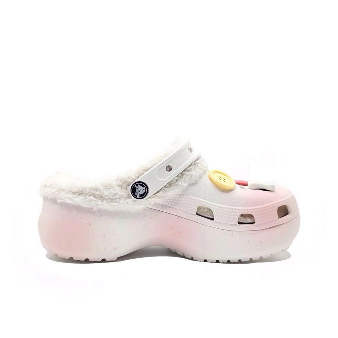 Custom Crocs White Pink Plush With Cartoon Decorations