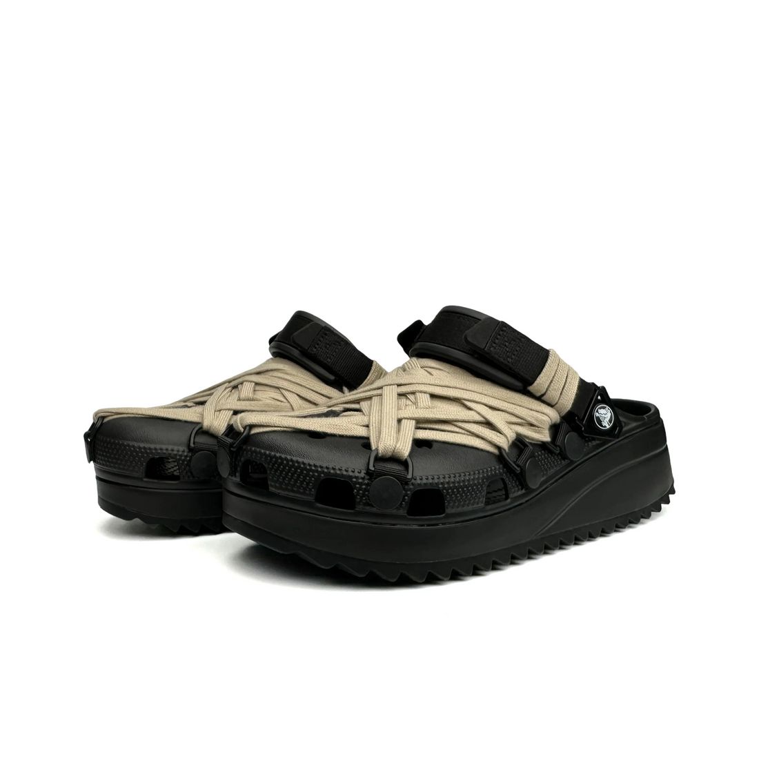 Custom Crocs Black Khaki Shoelace Braiding