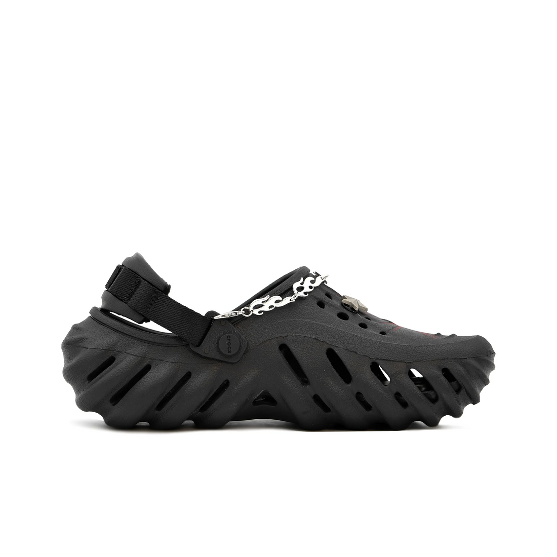 Custom Crocs Black Silver Red Silver Flame Chain