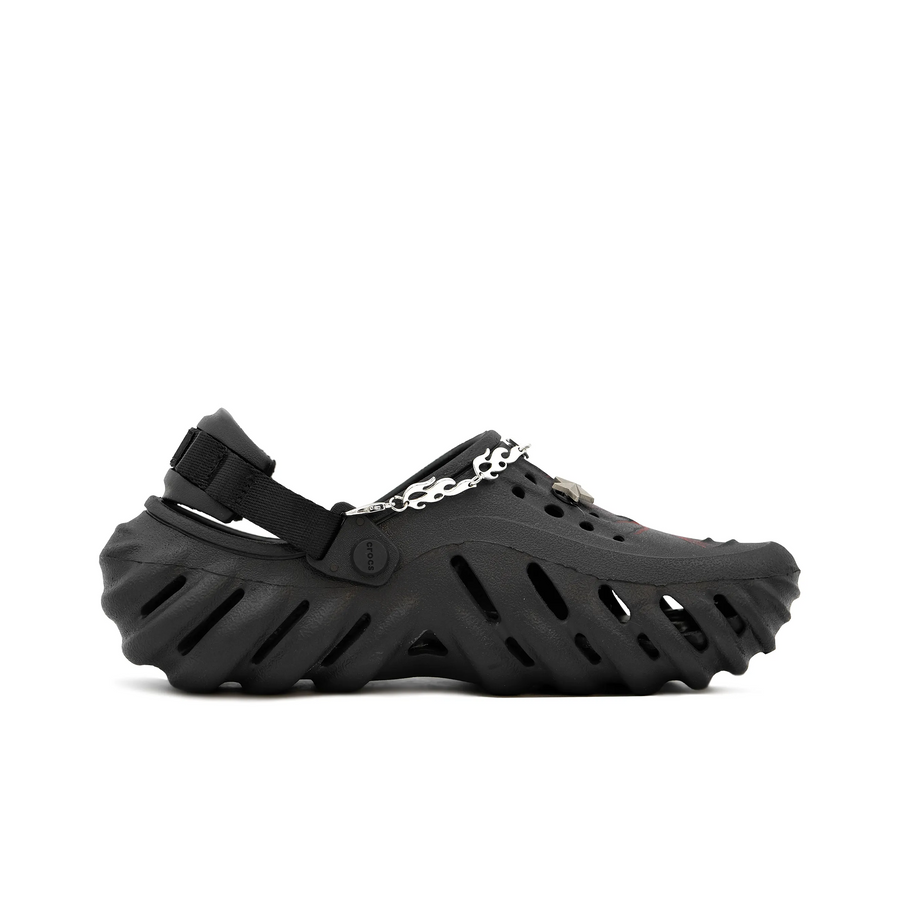 Custom Crocs Black Silver Red Silver Flame Chain