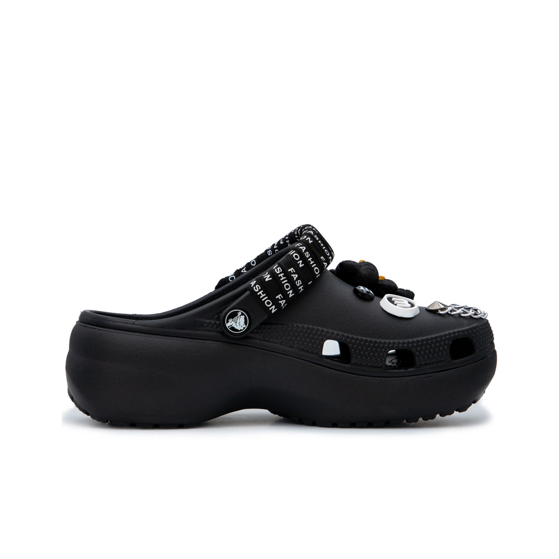 Custom Crocs Black Shoes Shoelaces Wrapped With Black White Decorations