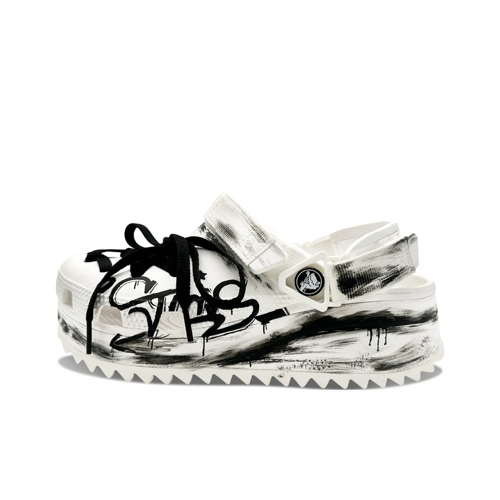 Custom Crocs White Black Graffiti And Shoelaces