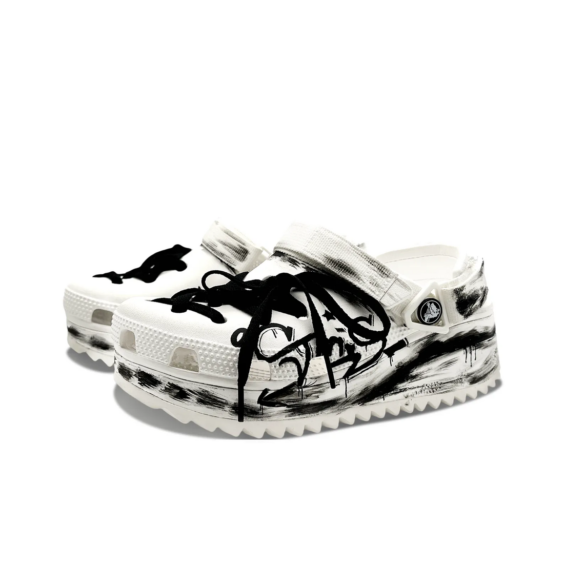 Custom Crocs White Black Graffiti And Shoelaces