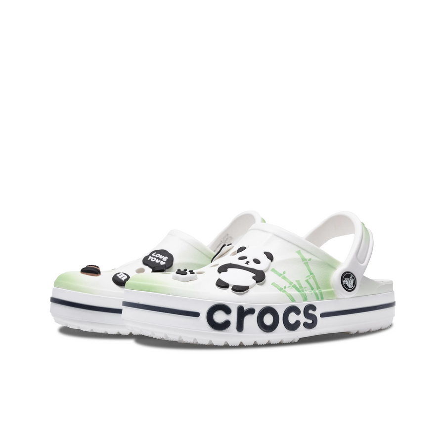 Custom Crocs White Black Green Panda Bamboo Cartoon