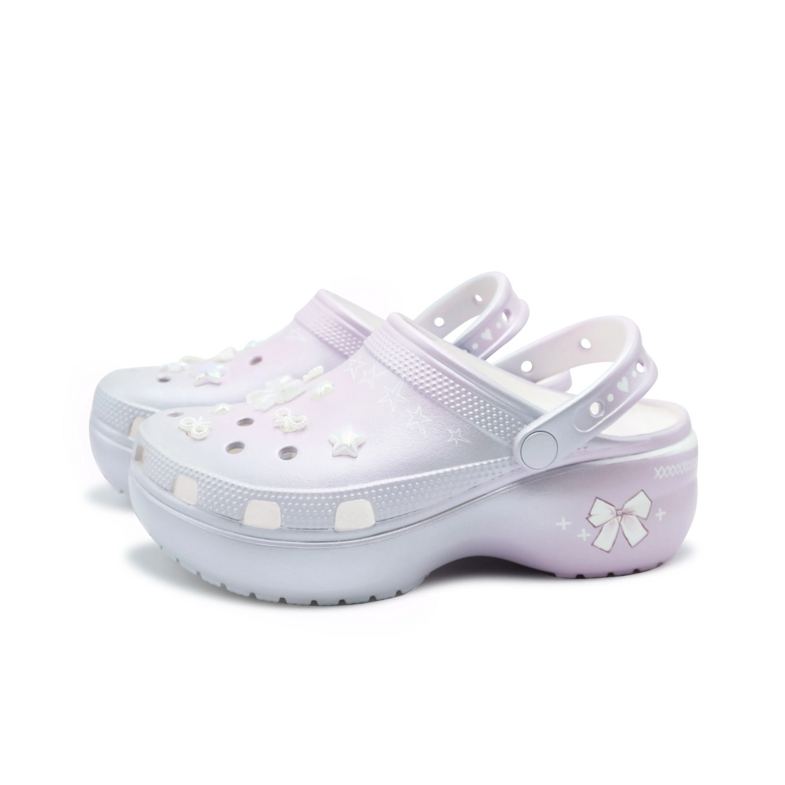 Custom Crocs Sliver Pink Bows And Stars Decoration