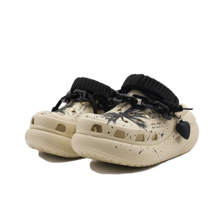 Custom Crocs Beige Black Butterflies