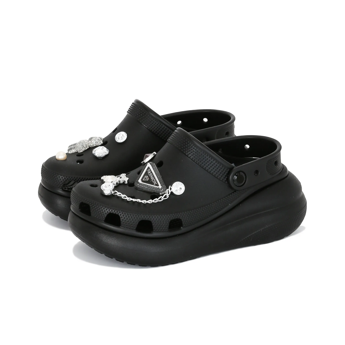 Custom Crocs Black Silver Accessories