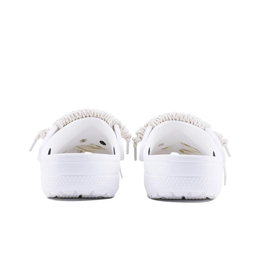 Custom Crocs White Brown Puppy Buttons With Off White Shoelaces