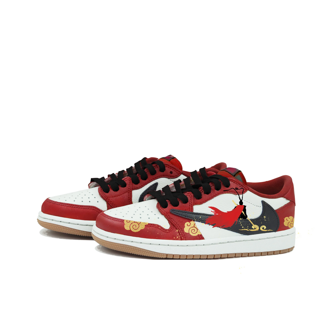 Travis Scott Jordan 1 Custom Jordans Red White Black Golden Clouds The Monkey King