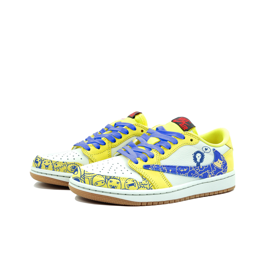 Travis Scott Jordan 1 Custom Jordans Yellow Blue White Graffiti Cartoon