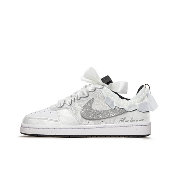 Custom Air Jordan 1 White Sliver Diamonds Lace Wedding Shoes