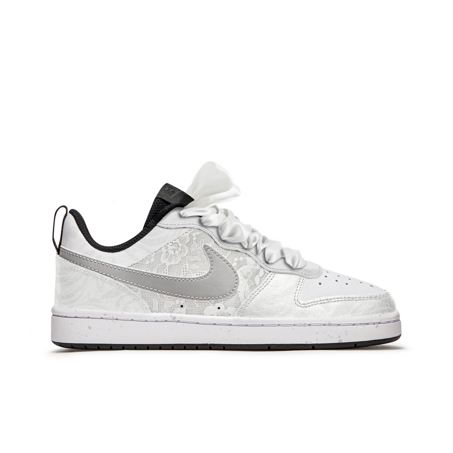 Custom Air Jordan 1 White Sliver Diamonds Lace Wedding Shoes