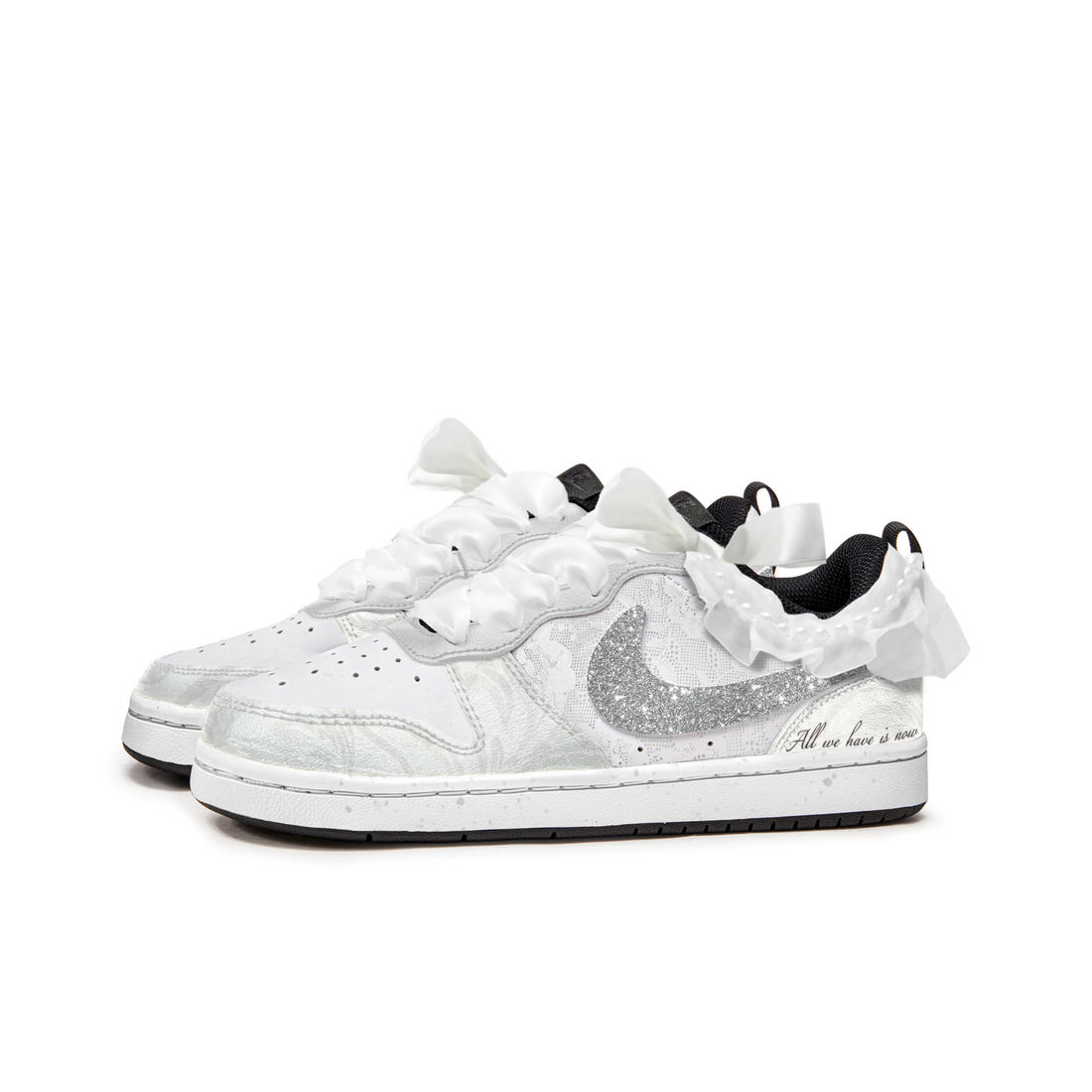 Custom Air Jordan 1 White Sliver Diamonds Lace Wedding Shoes