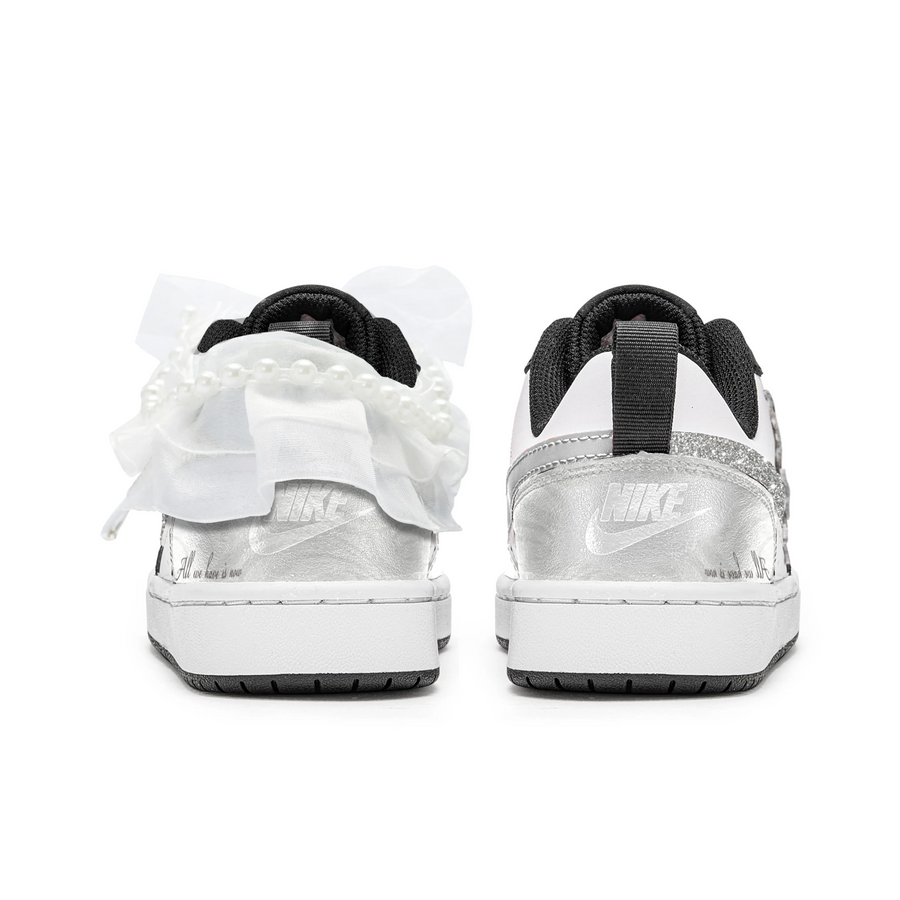 Custom Air Jordan 1 White Sliver Diamonds Lace Wedding Shoes