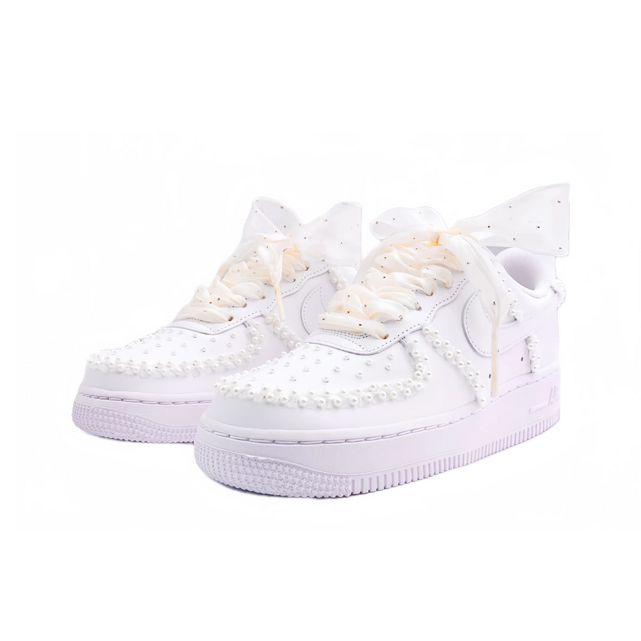 Custom Air Force 1 White Pearls Wedding Shoes