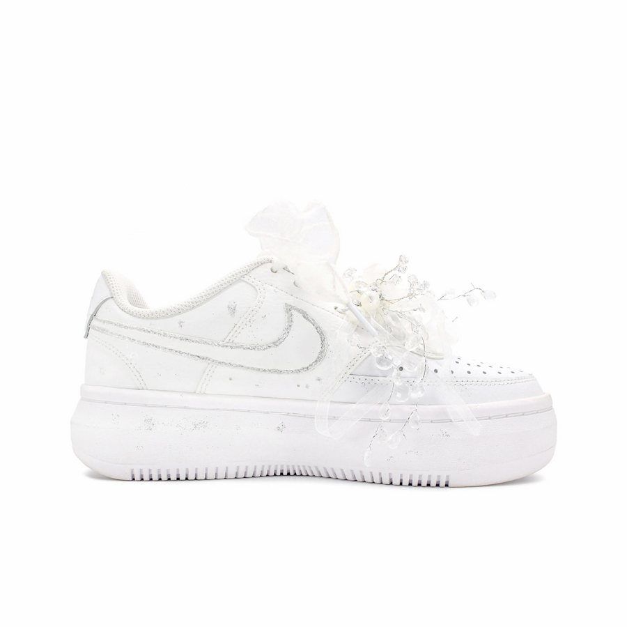 Custom Court White Sequined Crystal Flowers Lace Wedding Shoes