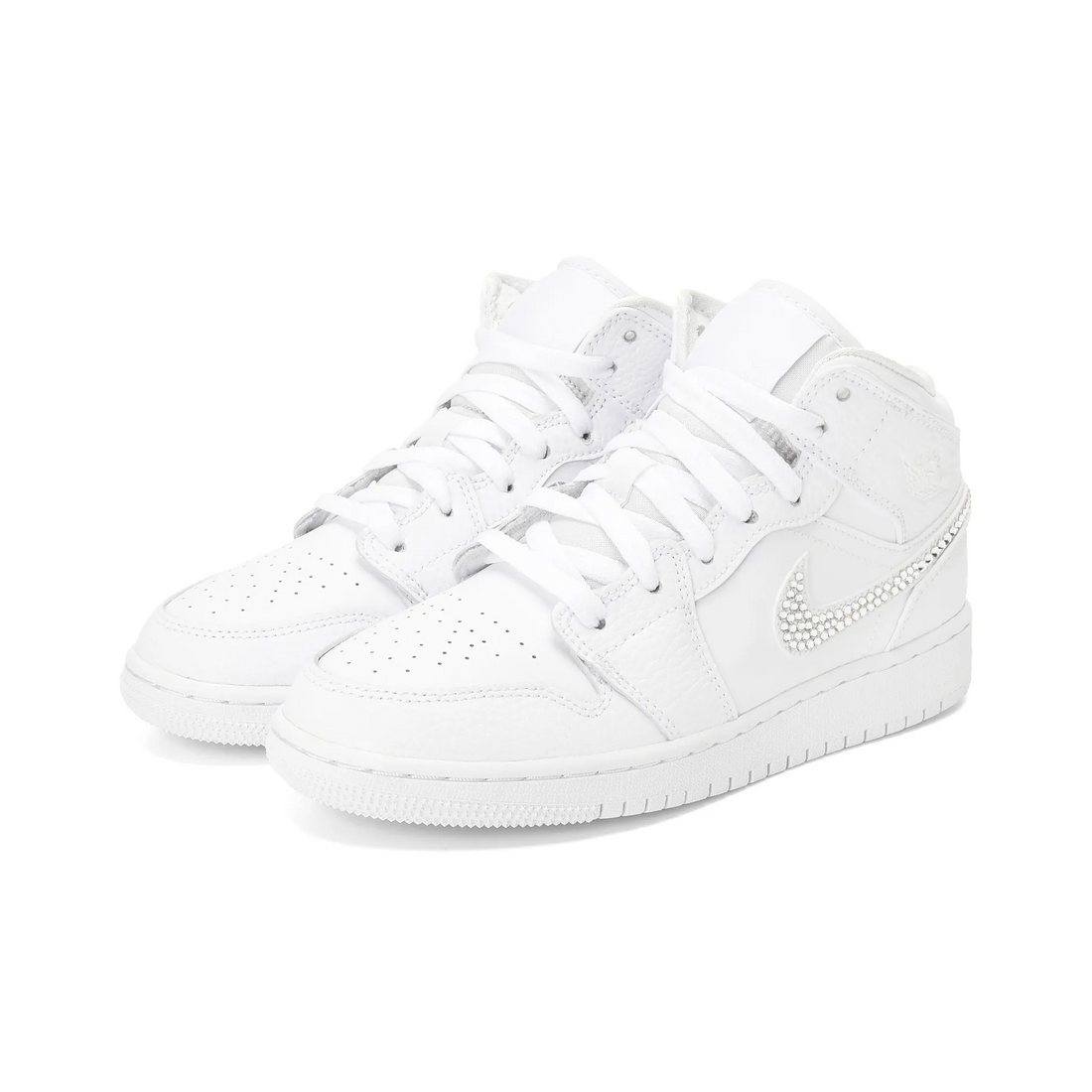 Custom Air Jordan 1 White Diamonds Swoosh