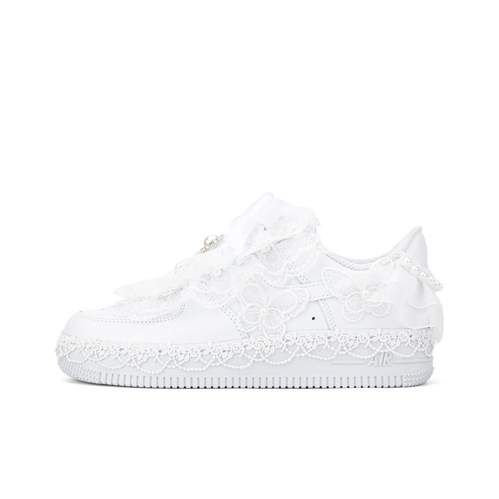Custom Air Force 1 White Butterflies Pearls Lace Wedding Shoes
