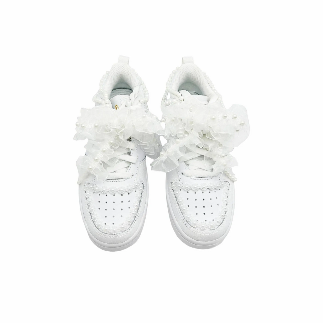 Custom Air Jordan 1 White Pearls Lace Wedding Shoes