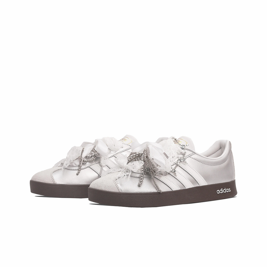 Sliver-grey White Lace Wedding Shoes - Adidas Samba Custom