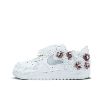 Custom Air Force 1 Grey White Khaki Lace Material Flowers Wedding Shoes