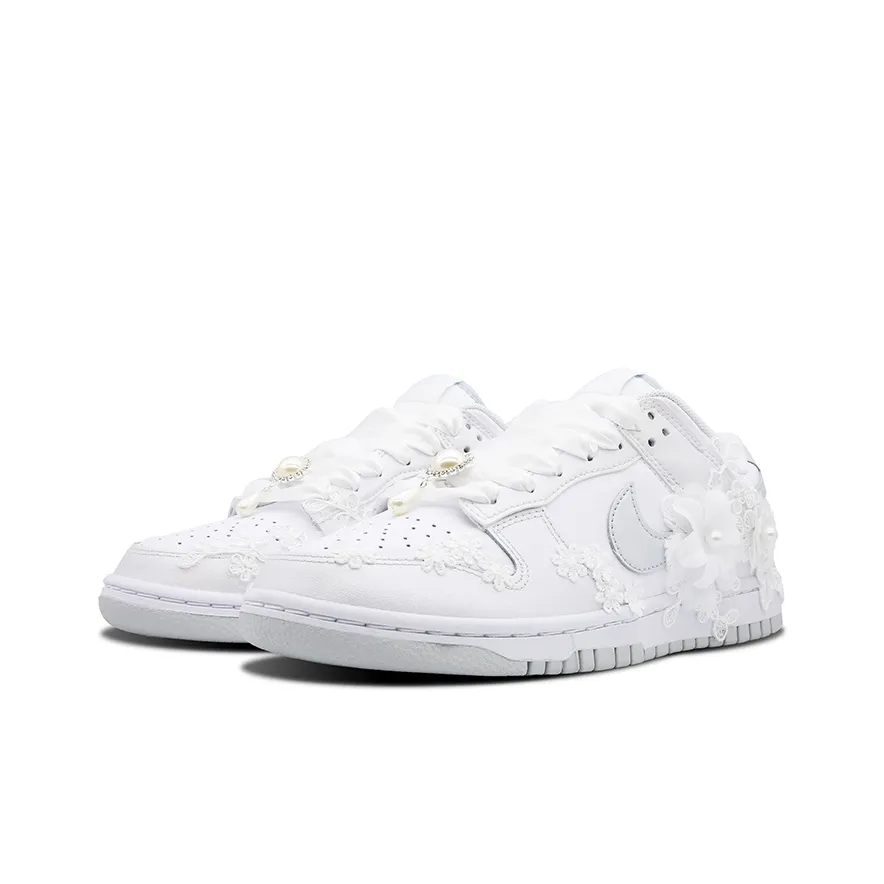 Custom Dunk White Embroidery Flowers Wedding Shoes