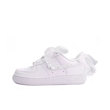 Custom Air Force 1 White Pearls Diamonds Lace Wedding Shoes