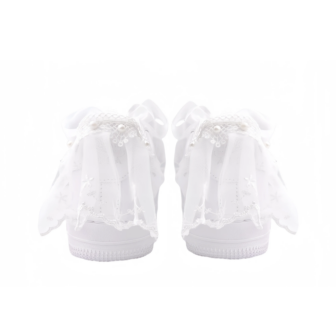 Custom Air Force 1 White Pearls Diamonds Lace Wedding Shoes