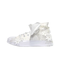 Custom Converse White Flower Embroidery Lace Pearls Wedding Shoes