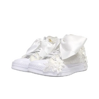 Custom Converse White Flower Embroidery Lace Pearls Wedding Shoes