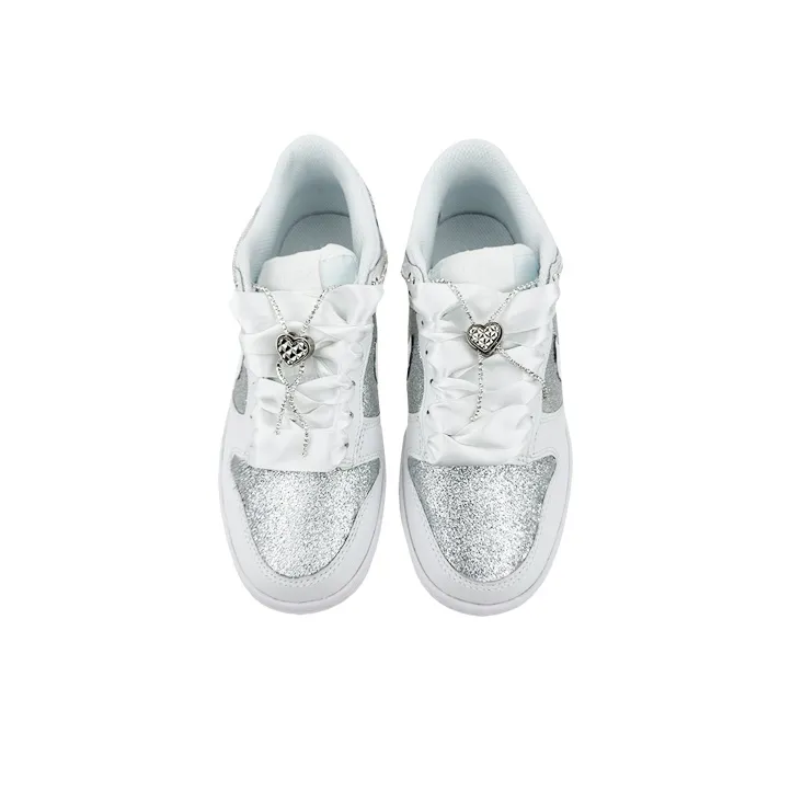 Custom Dunk White Sliver-Grey Bow Wedding Shoes