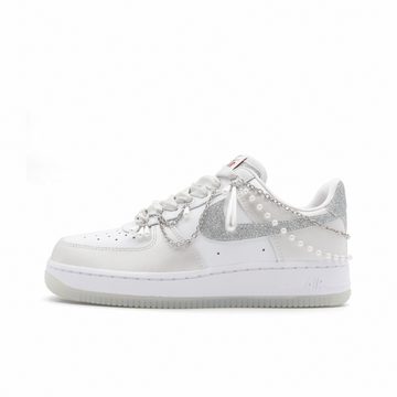 Custom Air Force 1 Light Beige Sliver-Grey Pearls Wedding Shoes
