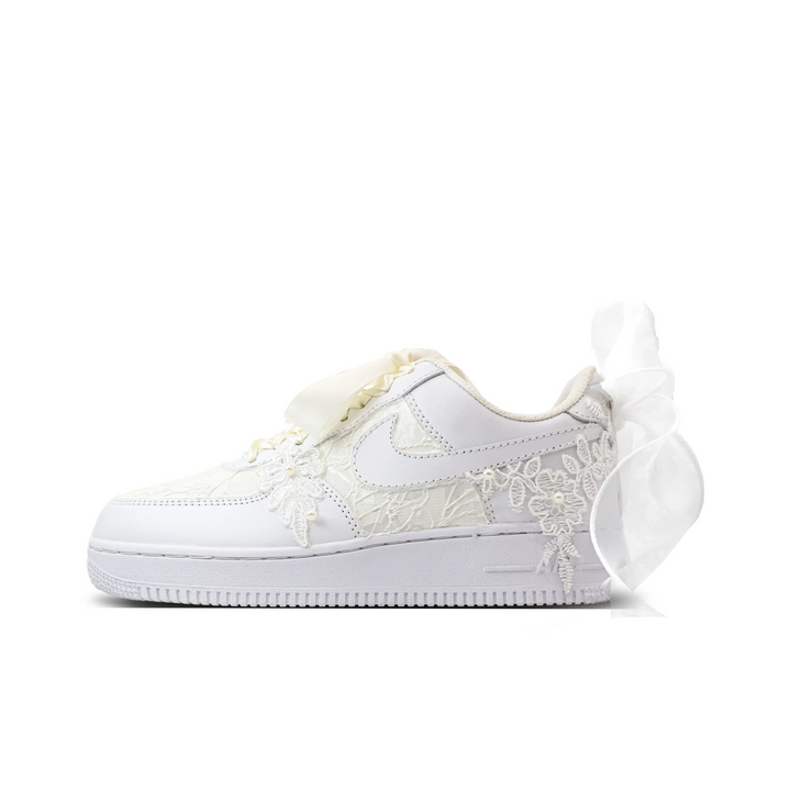 Custom Air Force 1 White Beige Flower Embroidery Wedding Shoes