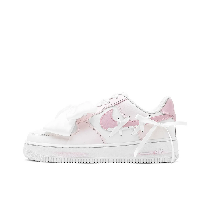 Custom Air Force 1 White Baby Pink Bow Wedding Shoes