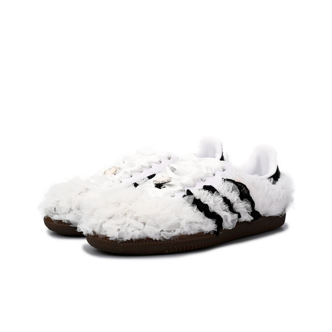 White Black Lace Wedding Shoes - Adidas Samba Custom
