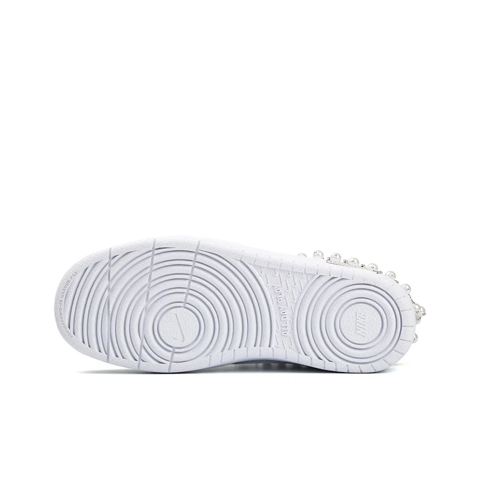 Custom Air Jordan 1 White Pearl Chain Lace Bow Wedding Shoes
